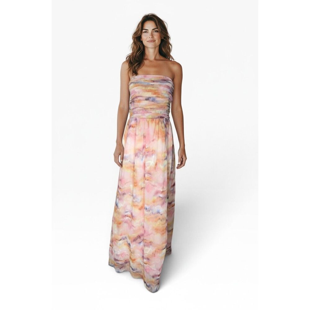 Lulus Women XL Orange Floral Corset Tiered Maxi Dress
